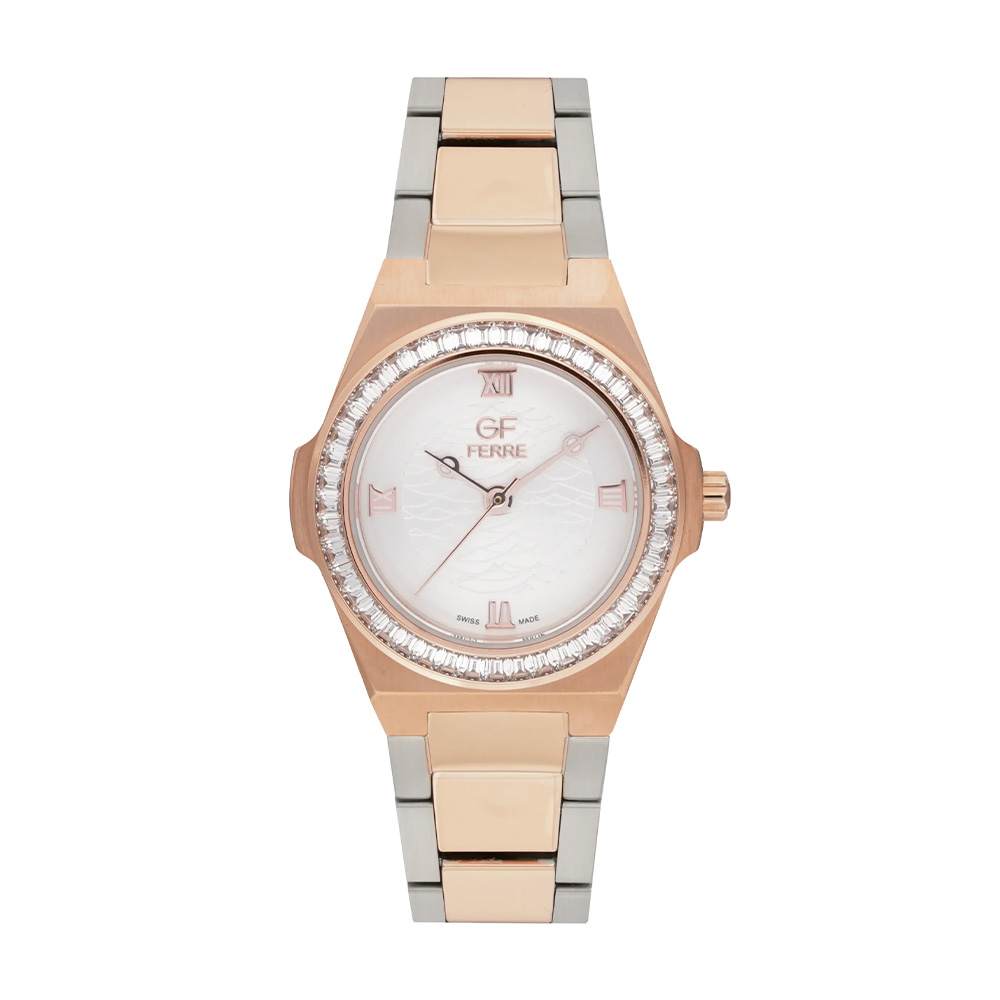 Picture of GF Ferre Women's White Dial Two-Tone Rose Gold Zircon Watch GFTR6004LZ